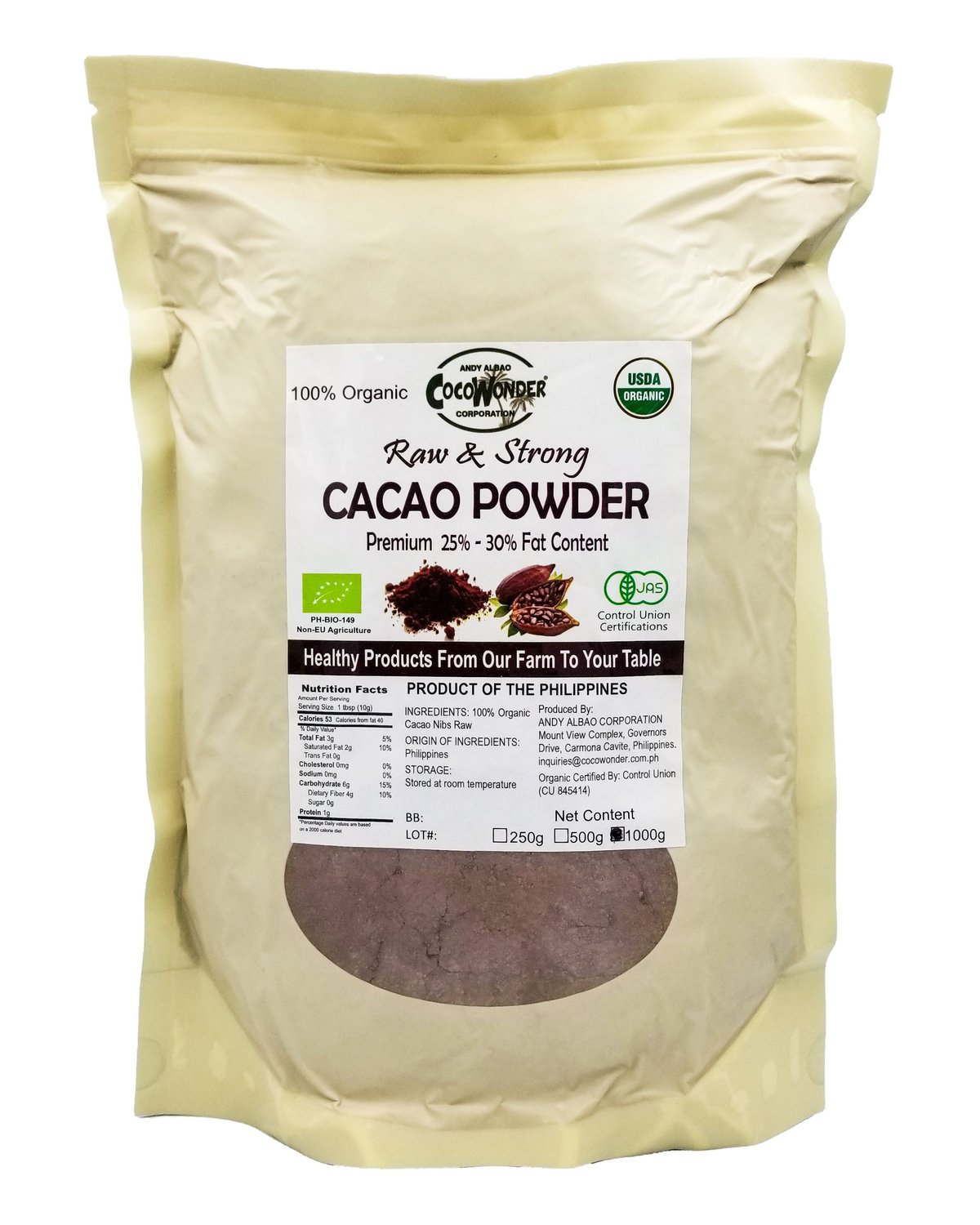 Organic raw cocoa outlet powder