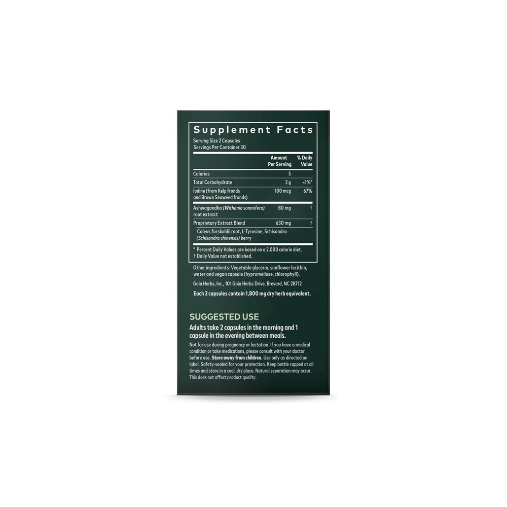 Gaia Herbs Thyroid Support 60 caps label